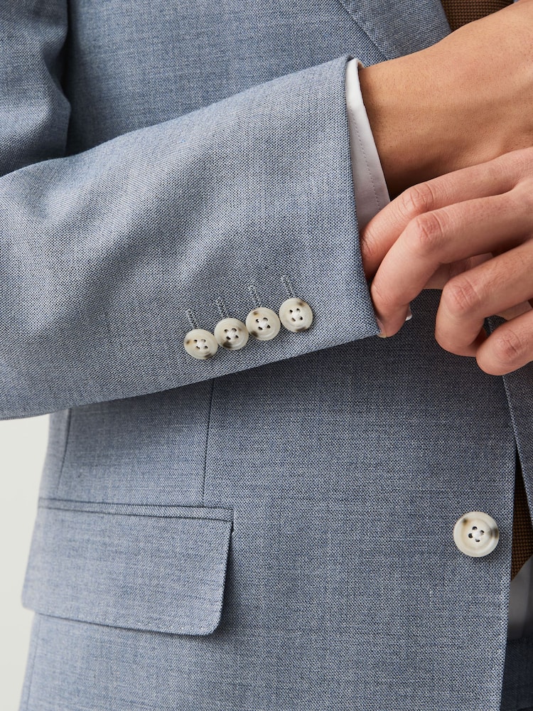 Blue Tailored Fit Textured Suit Jacket - Image 5 of 10