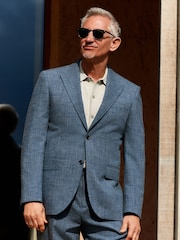 Azul - Slim Fit Nova Fides Italian Linen Blend Fabric Suit Jacket - Imagem 1 de 8
