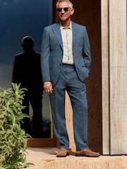 Azul - Slim Fit Nova Fides Italian Linen Blend Fabric Suit Jacket - Imagem 2 de 8