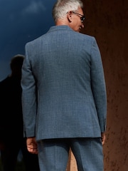 Azul - Slim Fit Nova Fides Italian Linen Blend Fabric Suit Jacket - Imagem 3 de 8