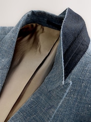 Azul - Slim Fit Nova Fides Italian Linen Blend Fabric Suit Jacket - Imagem 8 de 8