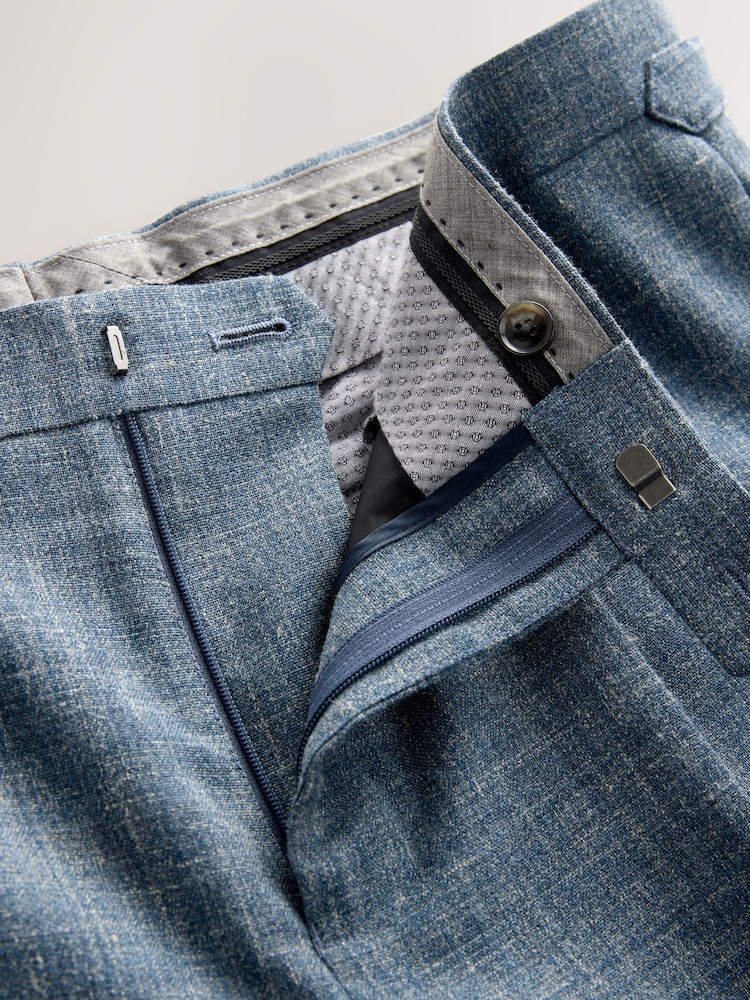 Blue Slim Fit Nova Fides Italian Linen Blend Fabric Suit Trousers - Image 13 of 13