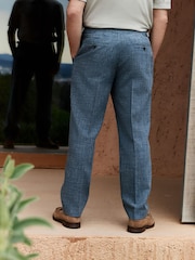 Blue Slim Fit Nova Fides Italian Linen Blend Fabric Suit Trousers - Image 4 of 13