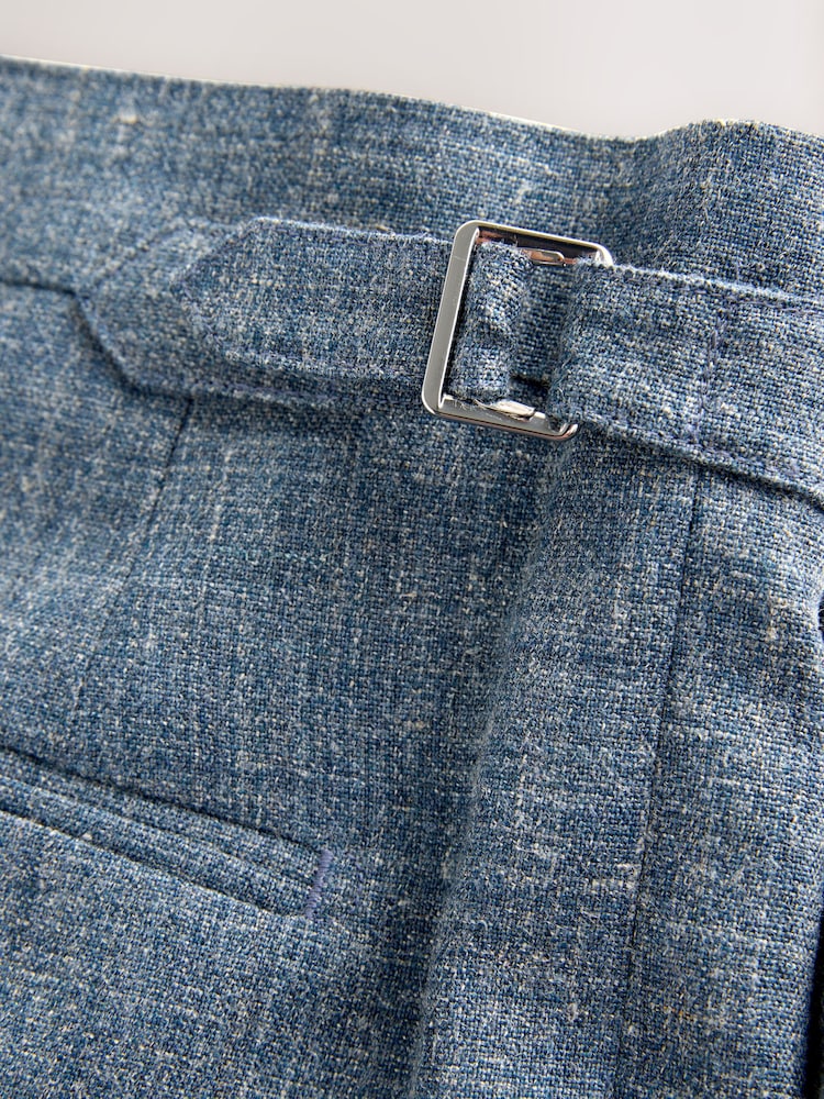 Blue Slim Fit Nova Fides Italian Linen Blend Fabric Suit Trousers - Image 8 of 8