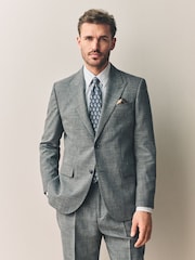 Grey Slim Fit Nova Fides Italian Linen Blend Fabric Suit Jacket - Image 1 of 5