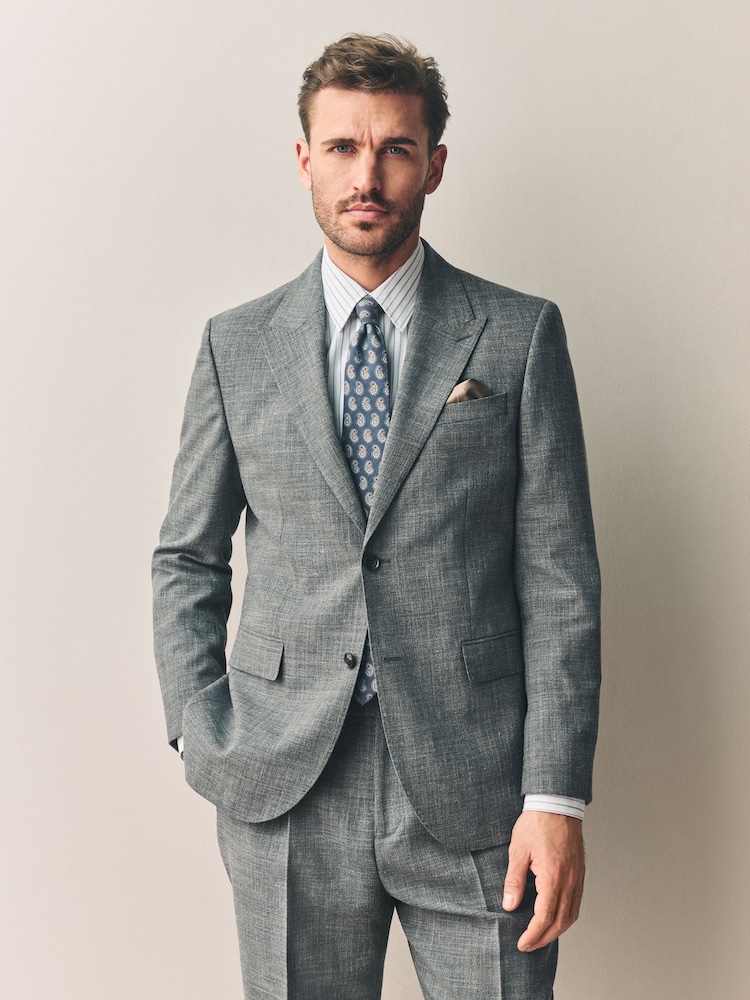 Grey Slim Fit Nova Fides Italian Linen Blend Fabric Suit Jacket - Image 1 of 5