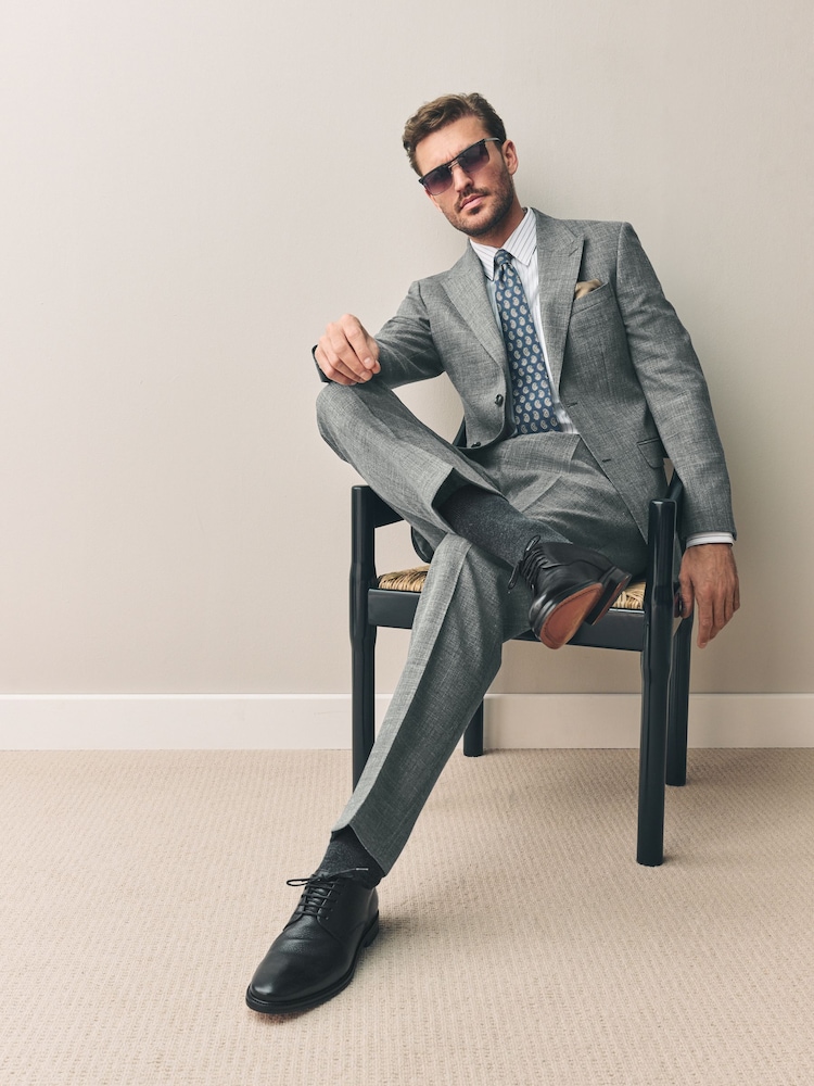 Grey Slim Fit Nova Fides Italian Linen Blend Fabric Suit Jacket - Image 2 of 5