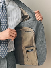 Grey Slim Fit Nova Fides Italian Linen Blend Fabric Suit Jacket - Image 5 of 5