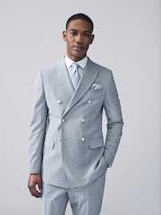 Light Blue Double Breasted Check Suit Jacket - Image 1 of 10