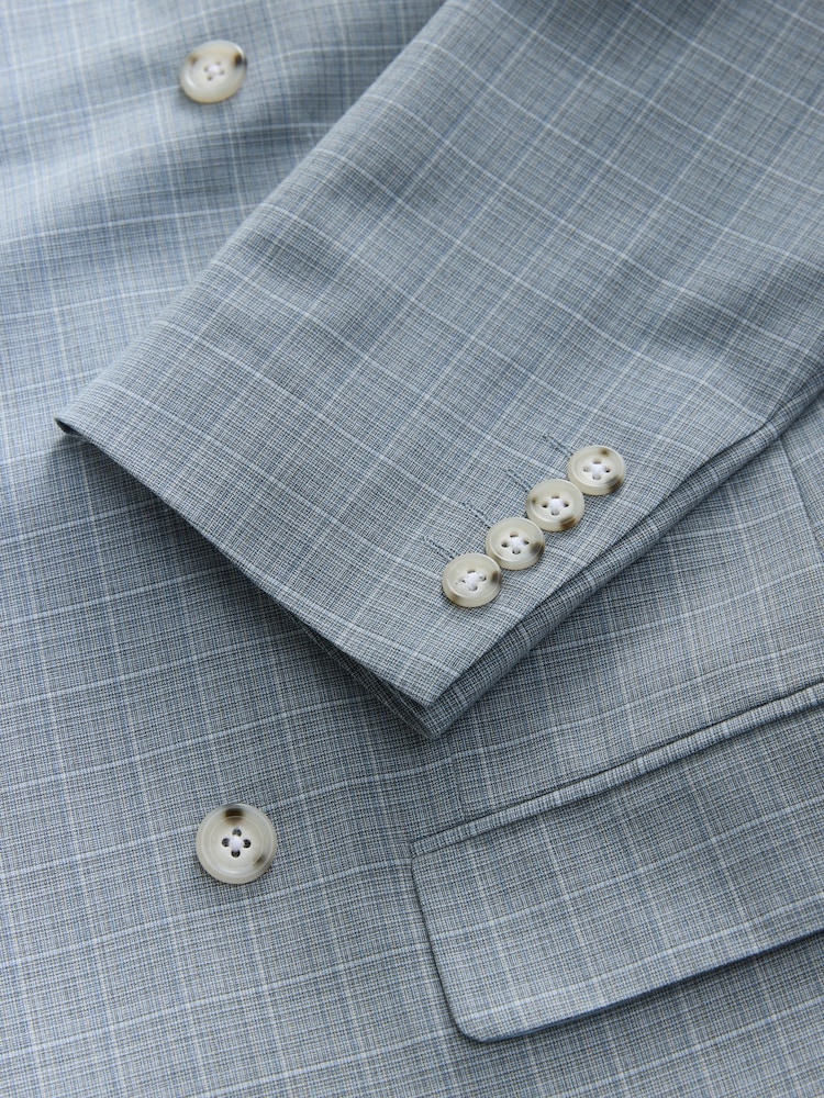 Light Blue Double Breasted Check Suit Jacket - Image 10 of 10