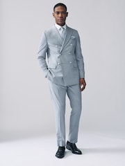 Light Blue Double Breasted Check Suit Jacket - Image 2 of 10