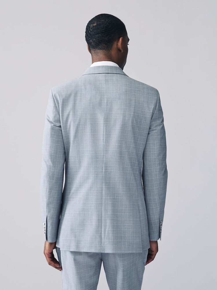 Light Blue Double Breasted Check Suit Jacket - Image 3 of 10