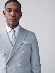 Light Blue Double Breasted Check Suit Jacket - Image 4 of 10