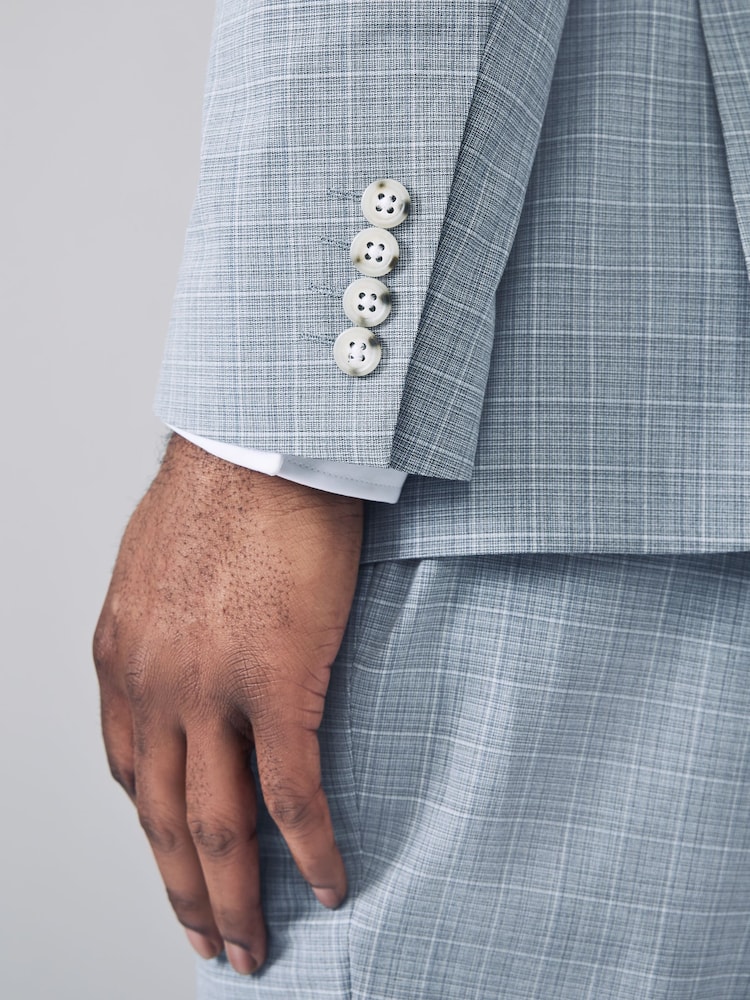 Light Blue Double Breasted Check Suit Jacket - Image 5 of 10