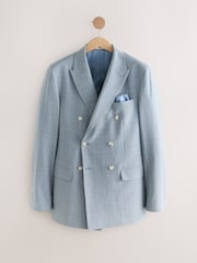 Light Blue Double Breasted Check Suit Jacket - Image 6 of 10