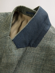 Green Slim Fit Nova Fides Italian Linen Blend Fabric Suit Jacket - Image 10 of 11