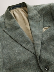 Green Slim Fit Nova Fides Italian Linen Blend Fabric Suit Jacket - Image 11 of 11