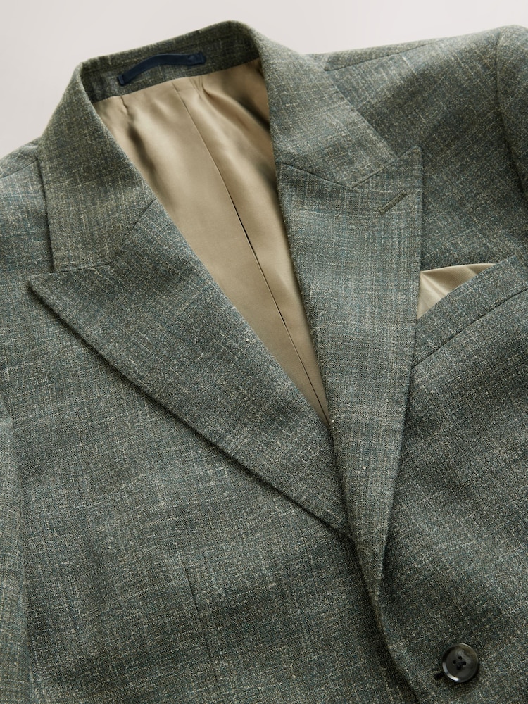 Green Slim Fit Nova Fides Italian Linen Blend Fabric Suit Jacket - Image 11 of 11