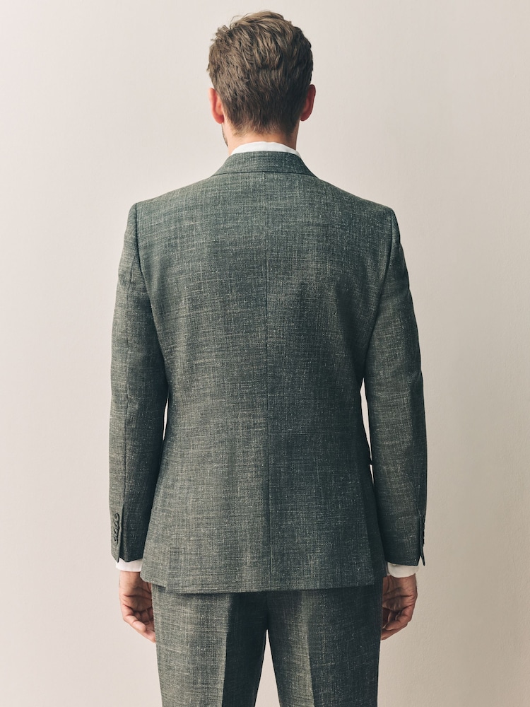 Green Slim Fit Nova Fides Italian Linen Blend Fabric Suit Jacket - Image 2 of 11