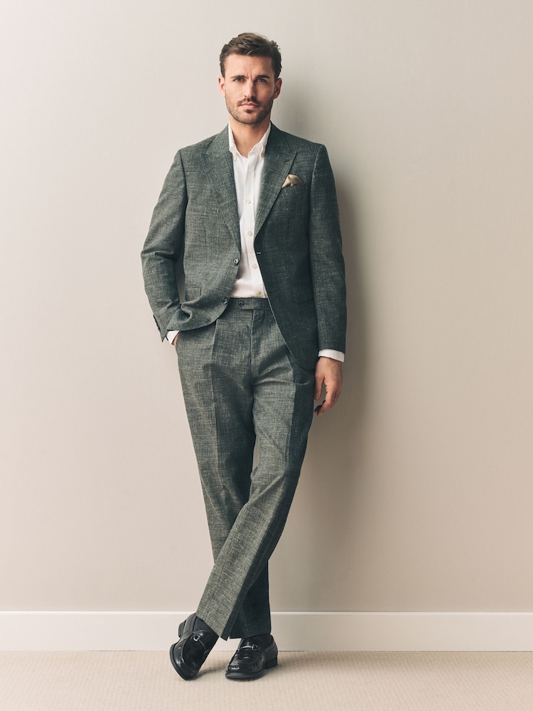 Green Slim Fit Nova Fides Italian Linen Blend Fabric Suit Jacket - Image 2 of 11 Green Slim Fit Nova Fides Italian Linen Blend Fabric Suit Jacket - Image 2 of 11
