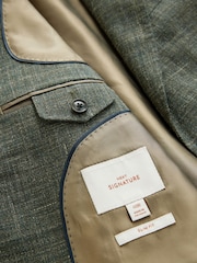 Green Slim Fit Nova Fides Italian Linen Blend Fabric Suit Jacket - Image 7 of 11
