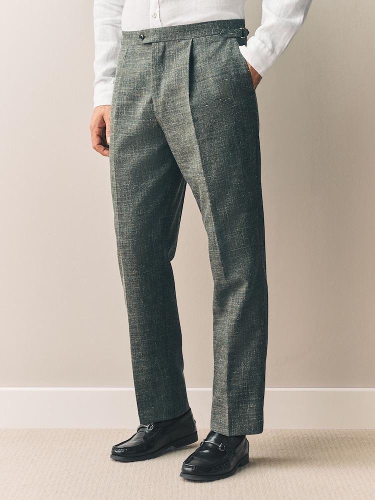 Green Slim Fit Nova Fides Italian Linen Blend Fabric Suit Trousers - Image 1 of 14