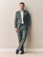 Green Slim Fit Nova Fides Italian Linen Blend Fabric Suit Trousers - Image 2 of 14