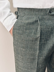Green Slim Fit Nova Fides Italian Linen Blend Fabric Suit Trousers - Image 4 of 14