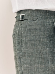Green Slim Fit Nova Fides Italian Linen Blend Fabric Suit Trousers - Image 5 of 14
