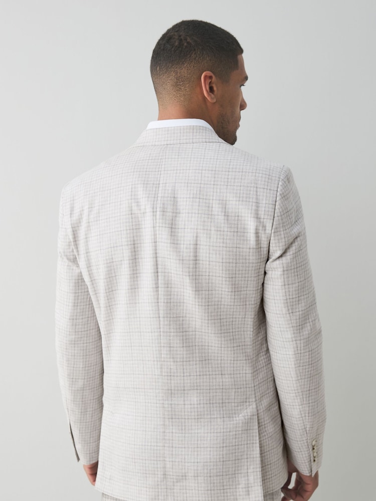 Grey Linen Blend Check Tailored Suit Jacket - Image 2 of 9 Grey Linen Blend Check Tailored Suit Jacket - Image 2 of 9