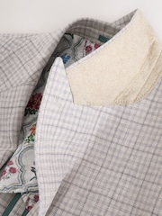 Grey Linen Blend Check Tailored Suit Jacket - Image 3 of 5