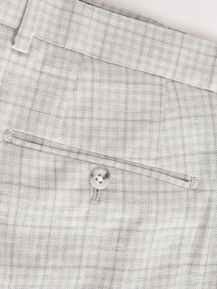Gris - Linen Blend Check Tailored Suit Trousers - Imagen 7 de 7