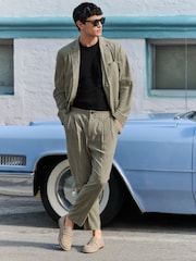 Green Relaxed Fit Linen Blend Suit Jacket - Image 2 of 10