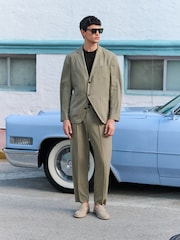 Green Relaxed Fit Linen Blend Suit Jacket - Image 3 of 10