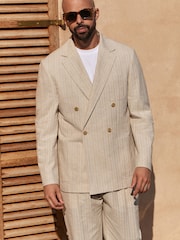 Нейтральный - Relaxed Fit Textured Stripe Double Breasted Suit Jacket - Изображение 1 из 11
