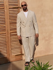 Нейтральный - Relaxed Fit Textured Stripe Double Breasted Suit Jacket - Изображение 2 из 11