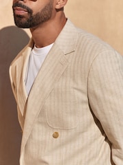 Нейтральный - Relaxed Fit Textured Stripe Double Breasted Suit Jacket - Изображение 4 из 11