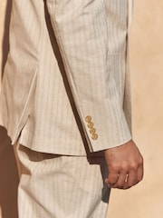 Нейтральный - Relaxed Fit Textured Stripe Double Breasted Suit Jacket - Изображение 6 из 11