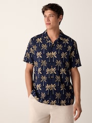 Blue 100% Cotton Palm Printed Short Sleeve Shirt - Image 1 of 8