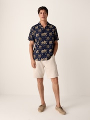 Blue 100% Cotton Palm Printed Short Sleeve Shirt - Image 2 of 8