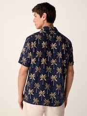 Blue 100% Cotton Palm Printed Short Sleeve Shirt - Image 3 of 8