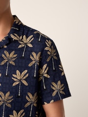 Blue 100% Cotton Palm Printed Short Sleeve Shirt - Image 4 of 8