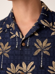 Blue 100% Cotton Palm Printed Short Sleeve Shirt - Image 5 of 8