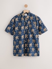 Blue 100% Cotton Palm Printed Short Sleeve Shirt - Image 6 of 8
