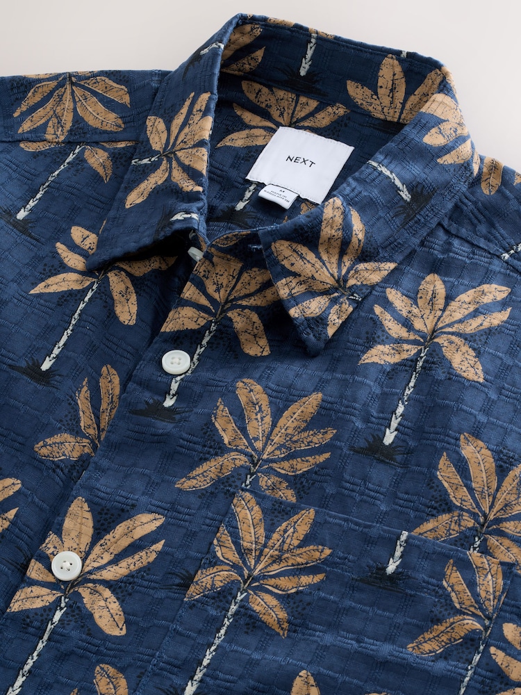 Blue 100% Cotton Palm Printed Short Sleeve Shirt - Image 8 of 8