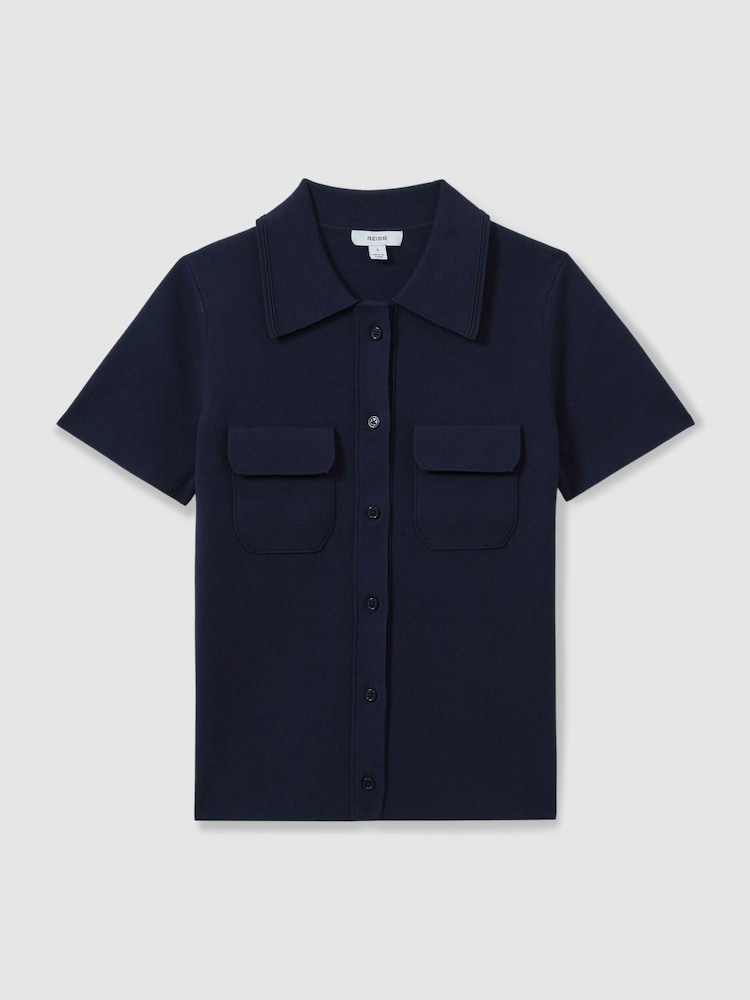 Reiss Navy Mimo Knitted Polo Shirt - Image 2 of 6 Reiss Navy Mimo Knitted Polo Shirt - Image 2 of 6