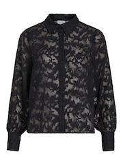 VILA Black Floral Textured Burnout Sheer Button Up Shirt - Image 2 of 3