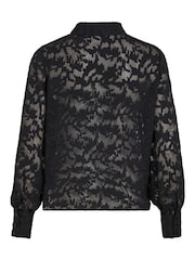 VILA Black Floral Textured Burnout Sheer Button Up Shirt - Image 3 of 3