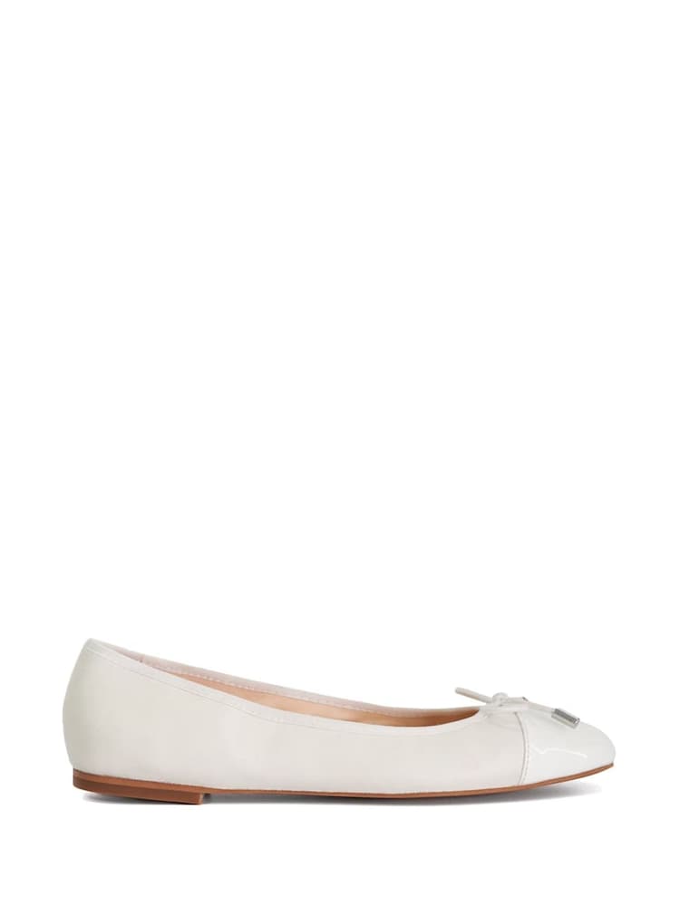 Dune London White Standard Fit Highest Flexible Sole Contrast Leather Ballerina Flats - Image 1 of 4