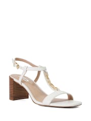 Dune London White Justify Chain Detail Block Heel Sandals - Image 2 of 6